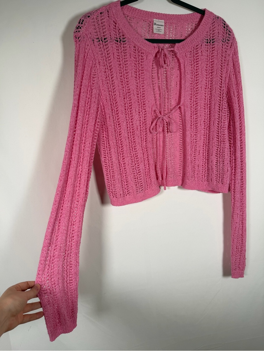 Fairy Pink Open-Knit Tie-Front Cardigan Dainty, Feminine, Ballet, Pilates